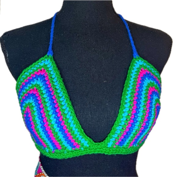Crochet Bra bikini top, Handmade By Seller, cotton yarn washable swim - Picture 3 of 13